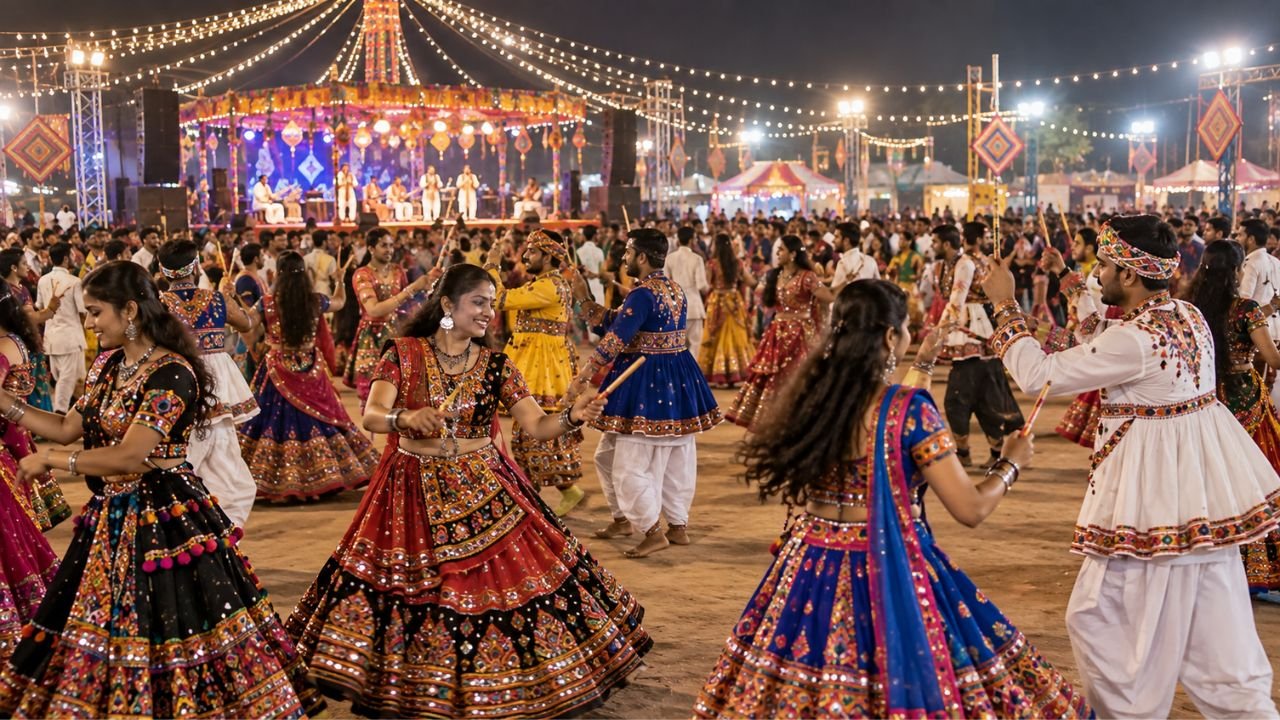People dancing Garba during Navratri festival in Gujarat