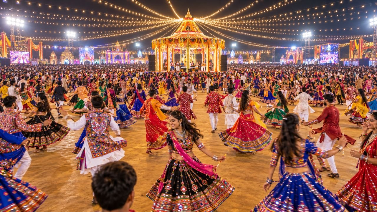 Thousands of dancers take part in Gujarat’s vibrant Navratri Garba celebrations.