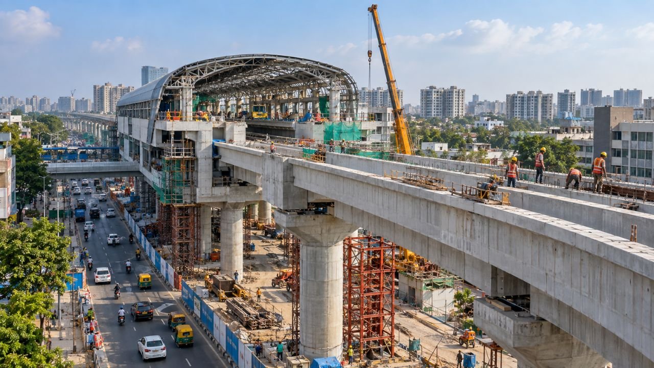 Surat Metro Phase 1 construction: elevated track and station progress